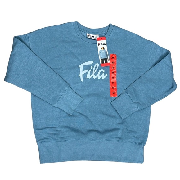 Women's Fila Medium 8 - 10 Blue Fleece Sweatshirt Logo Crew Pullover Long Sleeve - Picture 3 of 10